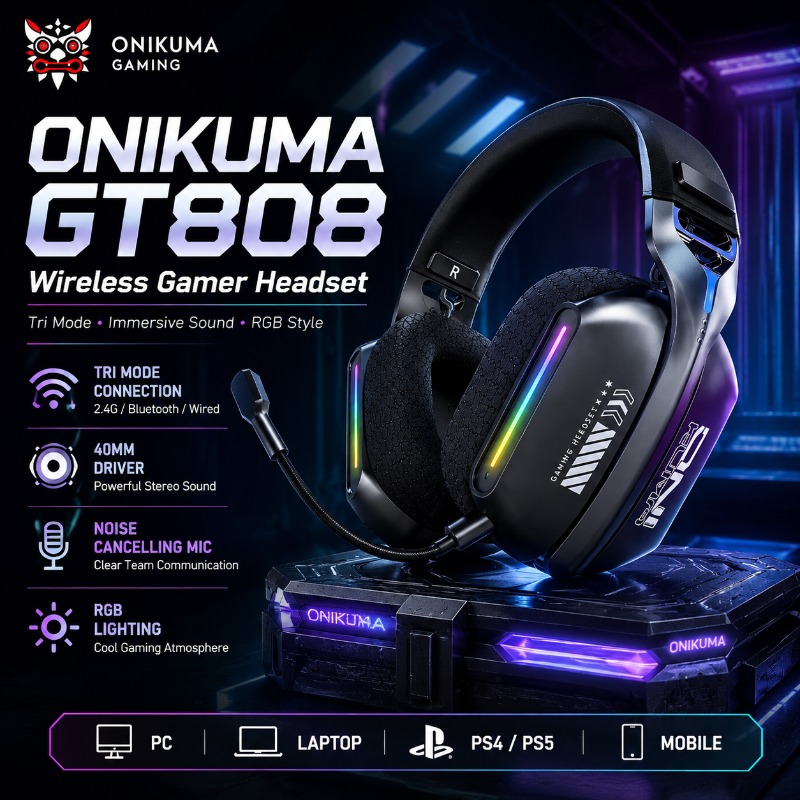 Soundbar Bluetooth Home - ONIKUMA GT808 Kabelloses Gaming-Headset, Tri-Modus, Bluetooth,
