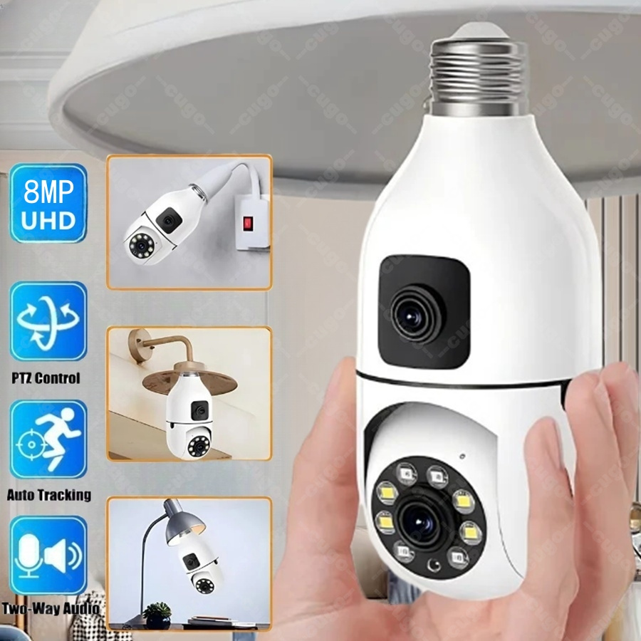 Home Cinema Screen - E27-Glühbirnen-Überwachungskamera 8MP HD Nachtsicht 2 Bildschirme