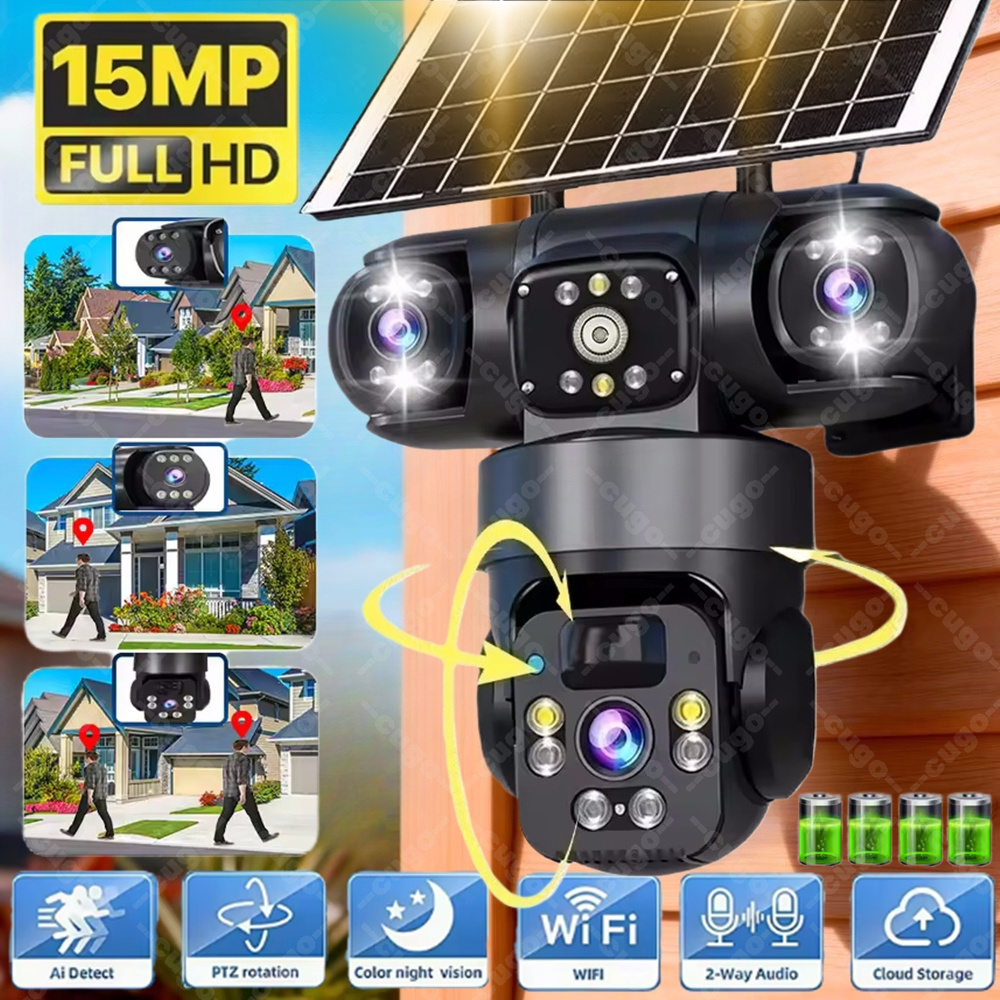 Home Cinema Screen - V380 3-Bildschirm 3-Linsen WLAN-Kamera mit Solarbetrieb,