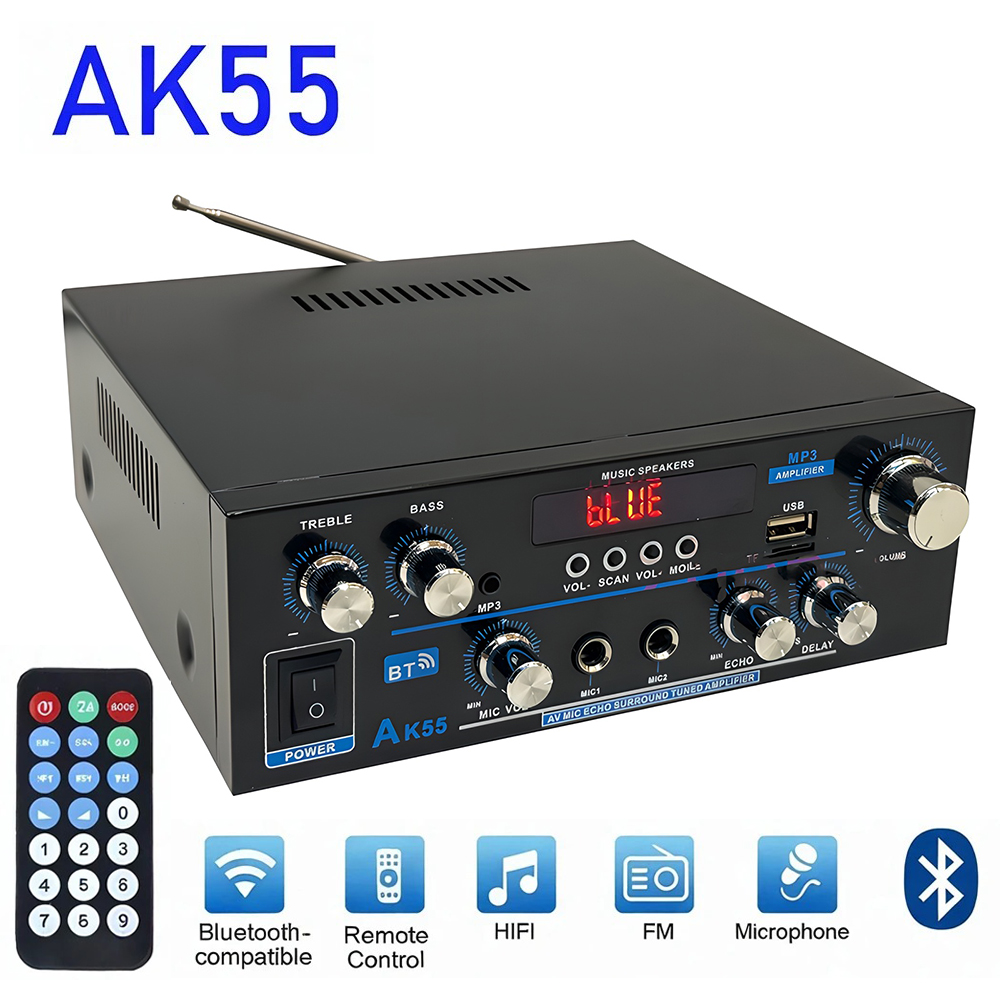 Home Cinema Receiver - AK55 HiFi Digital-Verstärker Kanal 2.0 Bluetooth