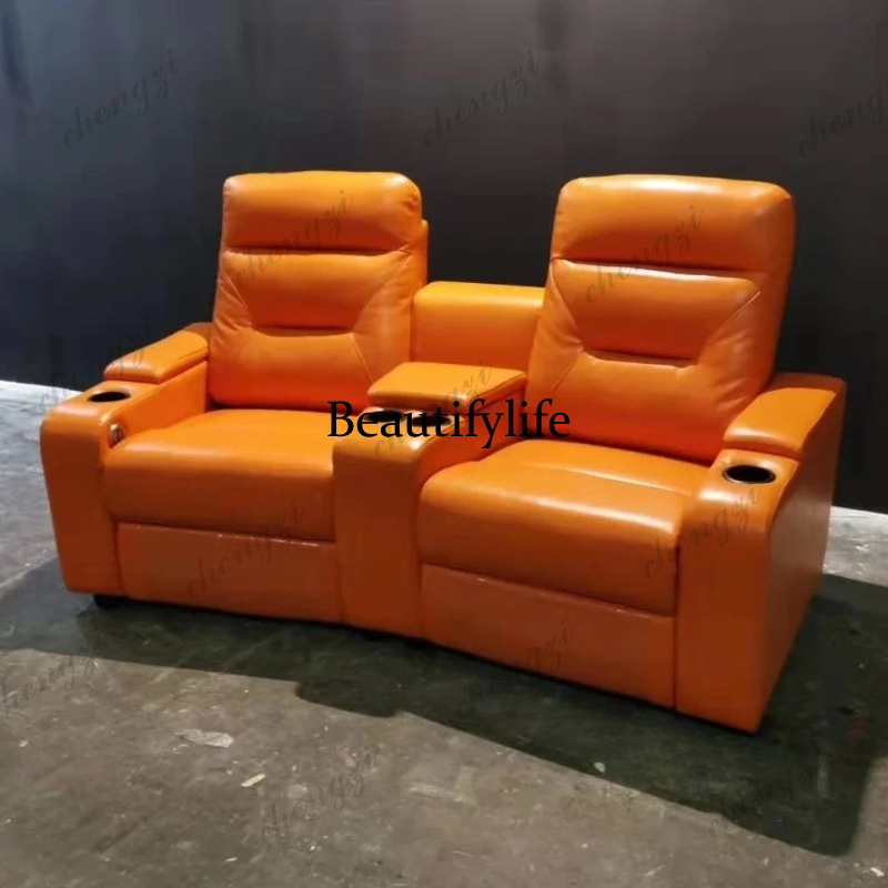 Home Cinema Couch - Ledersofa-Set mit elektrisch verstellbaren Sitzen, Theater-Elektro-Relaxsessel,
